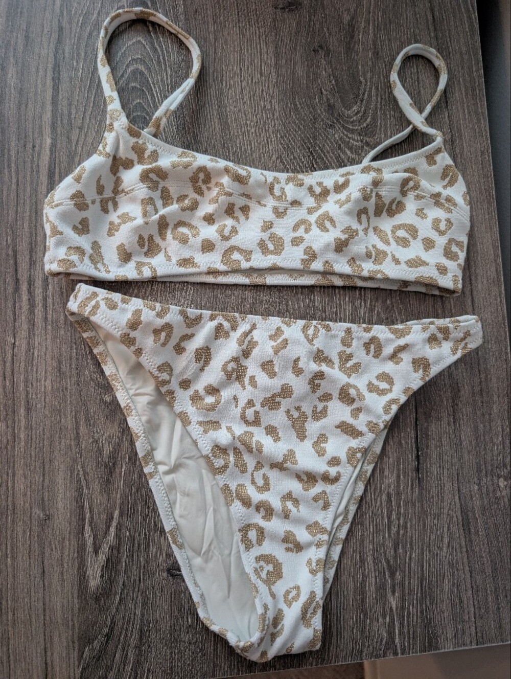 Solid & Striped Sparkly Gold Leopard Print Bikini Set Size Small - Picture 3 of 7